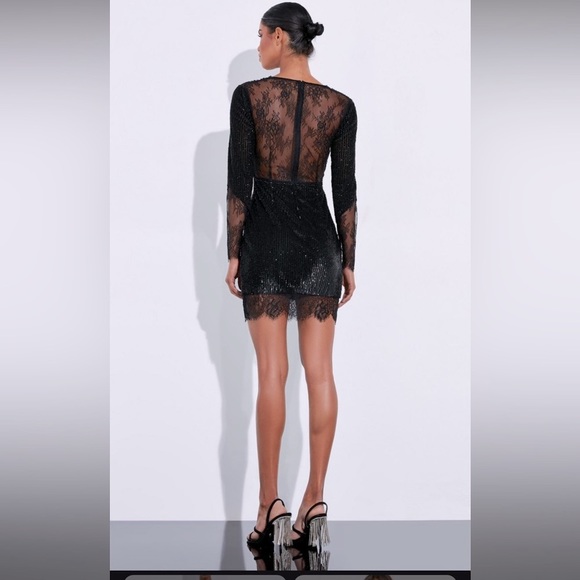 NWOT Black Sequin Embellished  Lace Dress - Picture 2 of 10